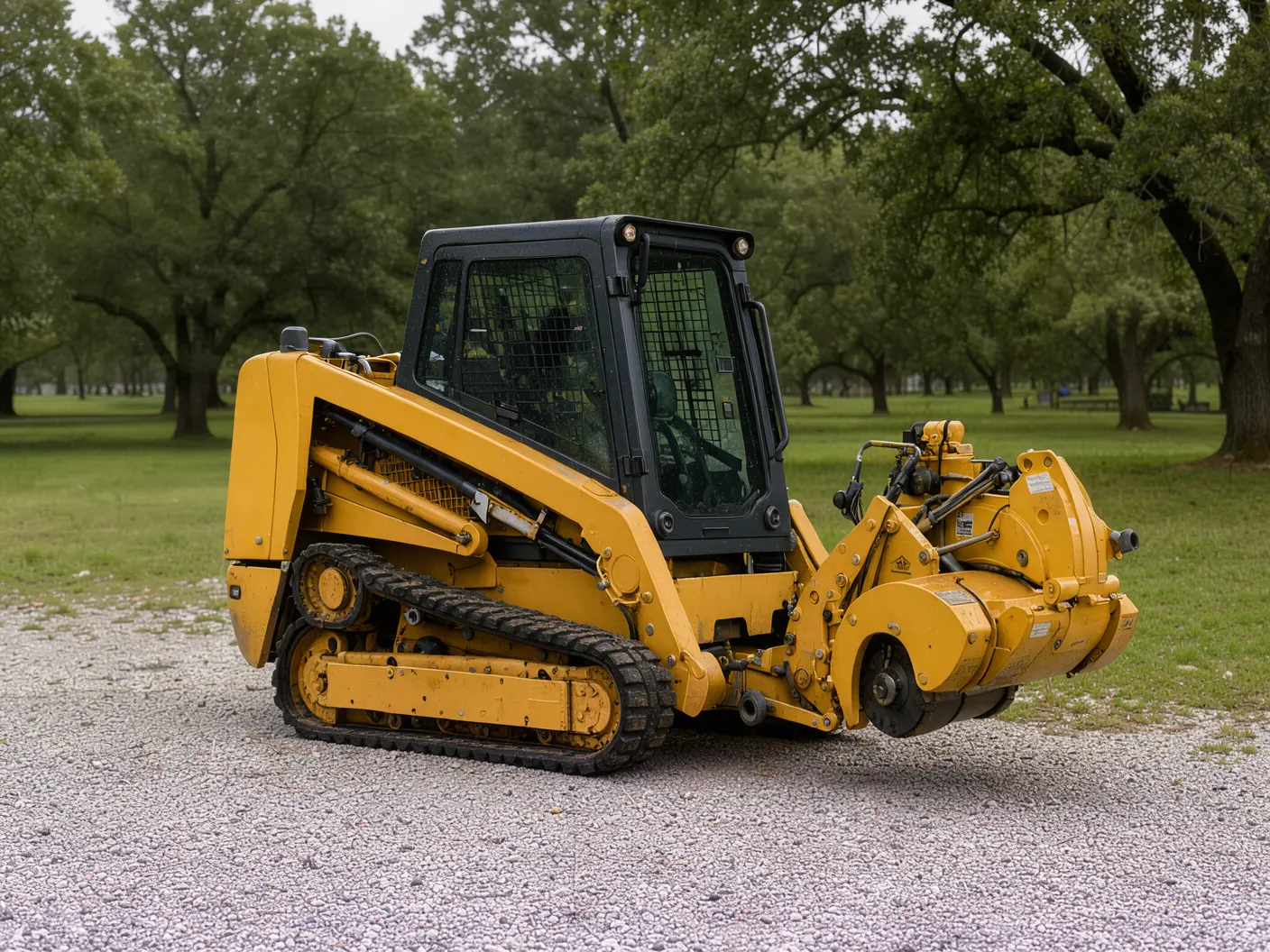 Tracked skid steer with a forestry mulching head, skid steer mulcher from Pruitt Range & Brush