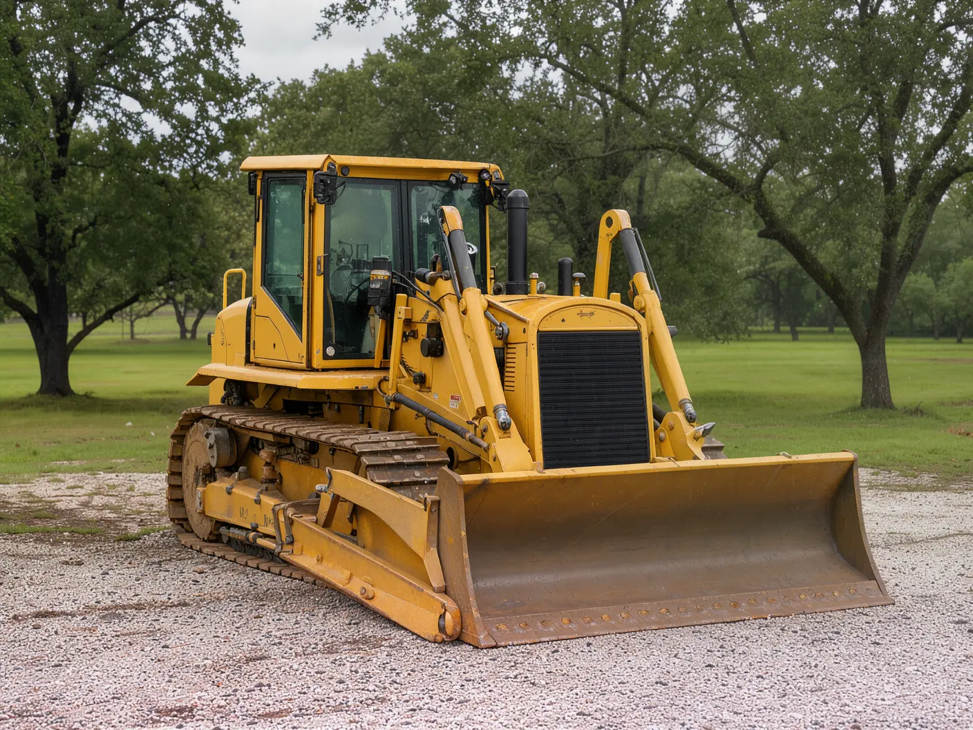 Crawler dozer with a front blade, mulching vs bulldozing in Texas